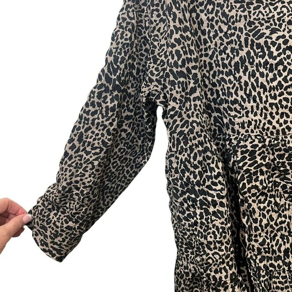 Zara Black & White Leopard Print Long-Sleeve Tiered Midi Dress size small - Picture 3 of 7